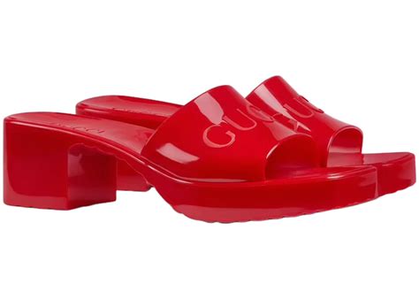 gucci hibiscus red slides|Women's rubber slide sandal in hibiscus red rubber .